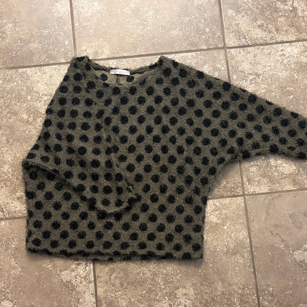 Chris & Carol Olive and Black Polka Dot Sweater